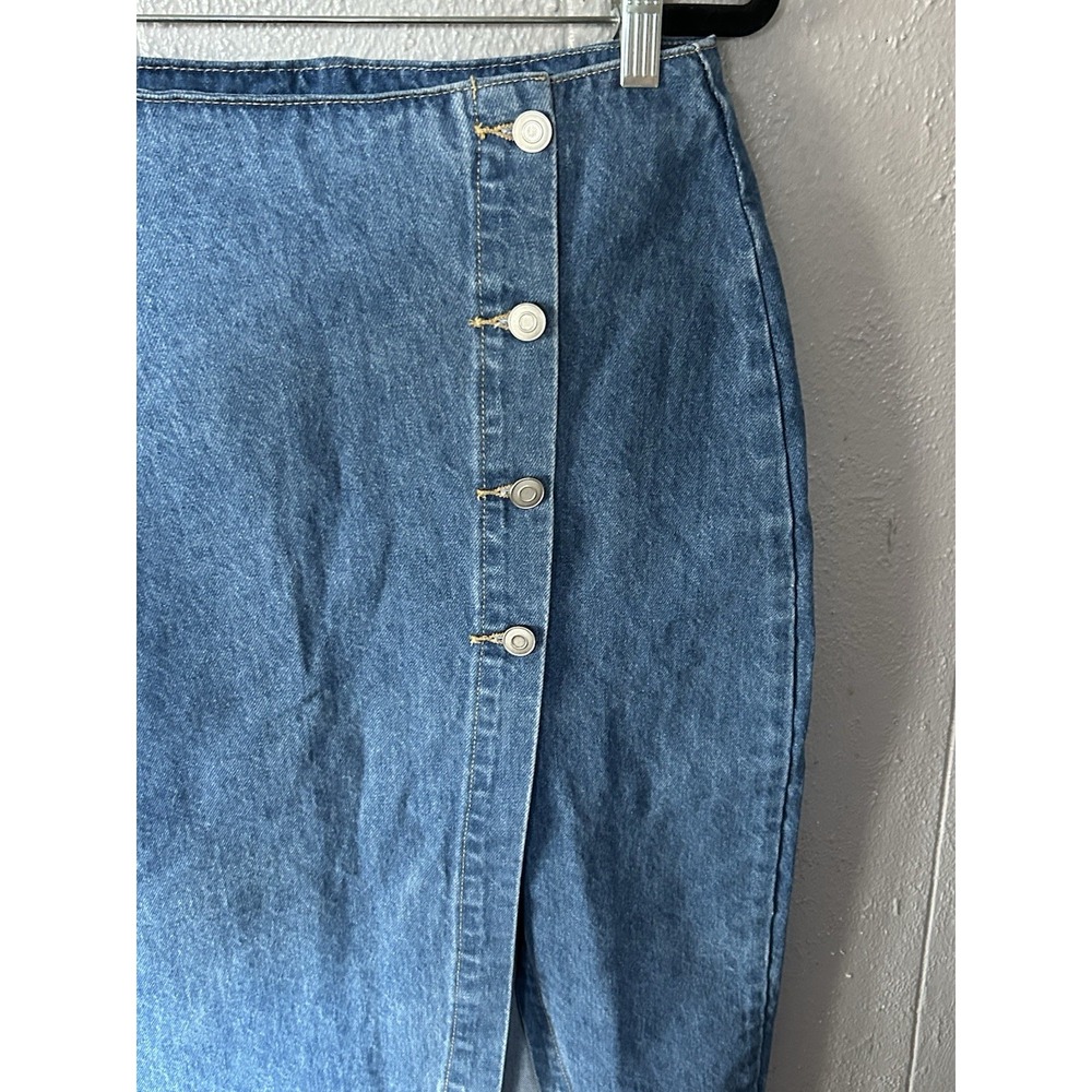 Women's Lulus Denim Long‎ Skirt W/ Buttons Pockets Slit 90s Retro - Picture 2 of 5